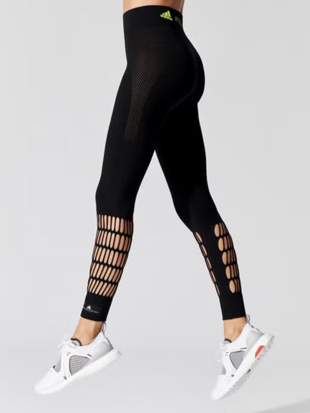 Adidas by Stella McCartney Black High-Waist Leggings with Cutout Mesh Panels